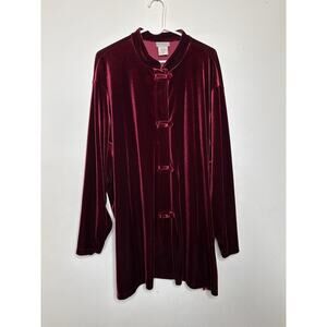 Vintage Coldwater Creek Size 3X Red Velvet Asian Style Top Soft Long Line
